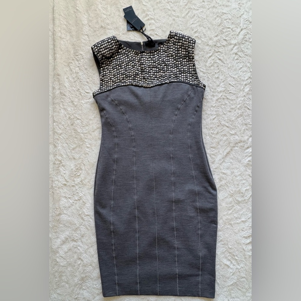 Ted Baker London Gray Lamu Midi Dress Studded Bodycon Sz 4 (US Size 10)